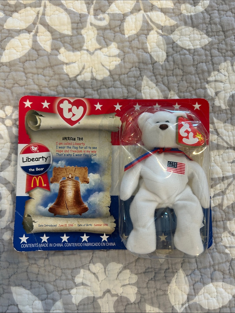 Ty Beanie Baby Patriotic Trio Collector Card - Red, Blue, White